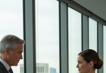 The mop handle clicked against the tiles as she pushed it across the floor, her uniform spotless and her steps measured.