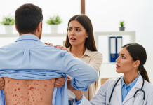 Cuando descubrí treinta manchas rojas que parecían huevos de insectos en la espalda de mi esposo, entré en pánico y lo llevé corriendo a la sala de urgencias… solo para que el médico echara un vistazo y dijera: —Llamen a la policía.