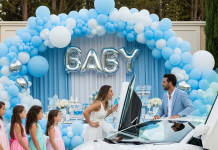 Invitó a su ex — aquella que, según él, no podía tener hijos — a su baby shower solo para mostrarle cómo era una “familia de verdad” sin ella. Pero cuando ella llegó, bajando de un Lamborghini con cuatro niños y un esposo que la miraba como si fuera su mundo entero, la sala quedó en absoluto silencio. Fue entonces cuando él entendió: el karma no toca la puerta… el karma llega con estilo