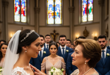No podía permitirme un vestido de diseñador, así que encontré un precioso vestido de novia vintage en una tienda de segunda mano. Mis adinerados futuros suegros no quedaron nada impresionados. Mientras caminaba hacia el altar, susurros y risitas recorrieron a los invitados al ver mi vestido “barato”. Entonces, en mitad de la ceremonia, el ruido de una silla arrastrándose rompió el silencio. Mi suegra se puso de pie, con los ojos fijos en mí. “Necesito decir algo”, declaró. Mi corazón se hundió, preparándome para la humillación… pero las palabras que siguieron dejaron a todos en la sala completamente atónitos