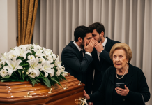 En el funeral de mi esposo, recibí un mensaje de un número desconocido: ‘Estoy vivo. No confíes en los niños.’ Pensé que era una broma cruel. Luego llegó un segundo mensaje con una foto del escritorio de mi marido, con un círculo marcando un compartimento oculto. ‘El testamento real está aquí’…