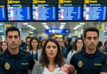 En mi vuelo de diez horas, había pagado extra por un asiento de pasillo cerca de la parte delantera. Una mujer que cargaba un bebé me pidió cambiarlo por su asiento del medio en la última fila. Rechacé amablemente. Ella soltó un suspiro dramático y anunció: “Vaya, sin corazón”, lo suficientemente fuerte para que todos la escucharan. Me mantuve sereno, llamé a la azafata y pedí discretamente la presencia de la policía al aterrizar. Para cuando llegaron, ella finalmente descubrió lo que realmente significaba “no tener corazón”.