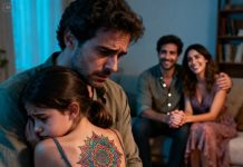 Cuando fui a casa de mi exesposa para recoger a nuestra hija, noté unas manchas rojas en su espalda. El nuevo novio de ella solo se rió y dijo: “Son apenas unas marcas.” Yo sonreí y respondí: “Gracias… eso me ayuda más de lo que crees.” La niña no quería quitarse la sudadera, pero mi ex terminó levantándole la prenda. Entonces lo vi: un mandala enorme tatuado en su espalda. “Dijo que quería verse fuerte, como en las películas”, comentó mi ex como si no fuera nada serio. Pero lo que ocurrió después… fue algo que jamás imaginé.