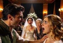 Nunca imaginé que unas palabras podían romper una vida en segundos… pero aquella noche lo vi con mis propios ojos. Mi hermana se inclinó ligeramente hacia los invitados, como si compartiera un chiste delicioso, y dijo con desprecio: “Mi hermana es solo una guardia en la puerta… ¿quién querría a alguien así?” Las risas explotaron alrededor, calientes, humillantes, y mi madre se unió sin dudar: “Es la vergüenza de nuestra familia.” Me quedé inmóvil, tragándome la rabia y las lágrimas, hasta que el novio —un mayor— se puso de pie. Todo se detuvo. Giró lentamente hacia mí, con una expresión que nadie pudo descifrar, y pronunció con calma: “En realidad… ella es mi…” La sangre se le fue del rostro a mi madre. Su cuerpo se tensó como si hubiera visto un fantasma… y mi hermana, incapaz de sostener la verdad que venía, se desmayó, cayendo al suelo en medio del silencio.