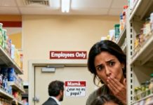 En el pasillo del supermercado, mi hija me susurró: “Mamá… ¿ese no es papá?”. Lo vi y sentí un frío recorrerme la espalda: era él, el mismo hombre que debía estar en un viaje de negocios.