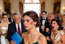 En la boda de mi hermana, mis padres exigieron las llaves de mi ático frente a 40 invitados. Cuando me negué, mi madre me golpeó tan fuerte que uno de mis pendientes salió volando. Me fui, hice una llamada… y una hora después, al ver con quién regresé, ella gritó.