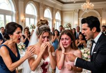En plena boda de mi hermana, mi madre abofeteó con furia a mi hija tras culparla de arruinar el costoso vestido de novia con vino tinto. Todos nos exigían pagar los daños de inmediato, pero la verdad oculta en el teléfono de mi hija dejó frío a todo el salón.