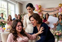 Mi madre interrumpió mi baby shower para obligarme a entregarle mi bebé a mi hermana infértil porque mi esposo me había dejado. Jamás imaginé que cuando extendió su mano hacia mi vientre, la policía entraría con una verdad aterradora sobre mi matrimonio.
