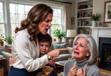 Mi suegra humilló a mi hijo dejándolo sin silla en la cena de Acción de Gracias porque “no era su verdadero nieto”. Nos fuimos de inmediato, pero a la mañana siguiente ella apareció en mi puerta, pálida y aterrorizada, rogándome que la escondiera porque el pasado la había alcanzado.