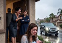Cuando di a luz sola, mi propia familia me echó a la calle bajo la lluvia, llamándome la vergüenza de la casa por no tener un esposo. Pero cuando el misterioso padre de mi hijo apareció con tres camionetas blindadas y un ejército de guardaespaldas, sus rostros se llenaron de un terror absoluto.