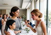 Mi hermana me humilló en su boda y me mandó al rincón por vestir “barato”. Pero cuando una limusina blindada llegó por mi hijo y el chofer le dijo “Señor, es hora”, todo el salón se congeló de terror.