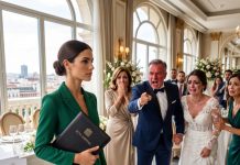 Mi hermana arruinó mi vestido con su pastel de bodas para humillarme frente a todos sus invitados, gritando que yo no estaba invitada. Horas después regresé al salón con los verdaderos dueños del lugar para demostrarles quién había pagado cada centavo de la fiesta.