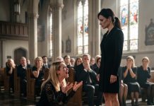At my husband’s funeral, his mistress stood up and publicly claimed he never loved me. But when the lawyer handed her a sealed box left specifically for her, her victorious smile turned into pure terror.