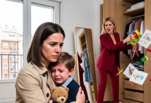 Aquella mujer destrozó la habitación de mi hijo y la convirtió en su vestidor, gritándome: “Él me dejó”. No dije nada. Empaqué nuestras cosas, firmé los papeles del divorcio y me fui con mi pequeño. Cuando mi esposo volvió, ya era demasiado tarde.