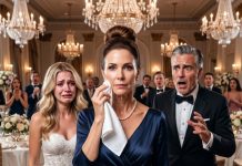 At my daughter’s wedding, her arrogant father-in-law threw a glass of cold water right in my face in front of 900 guests. I wiped my skin, looked him in the eye, and asked if he knew who he just insulted. Within seconds, his smug smile vanished.